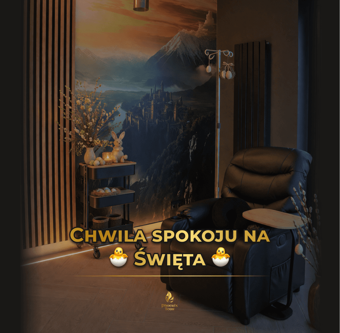 Świąteczna grafika symbolizująca regenerację, spokój i okres przerwy świątecznej.